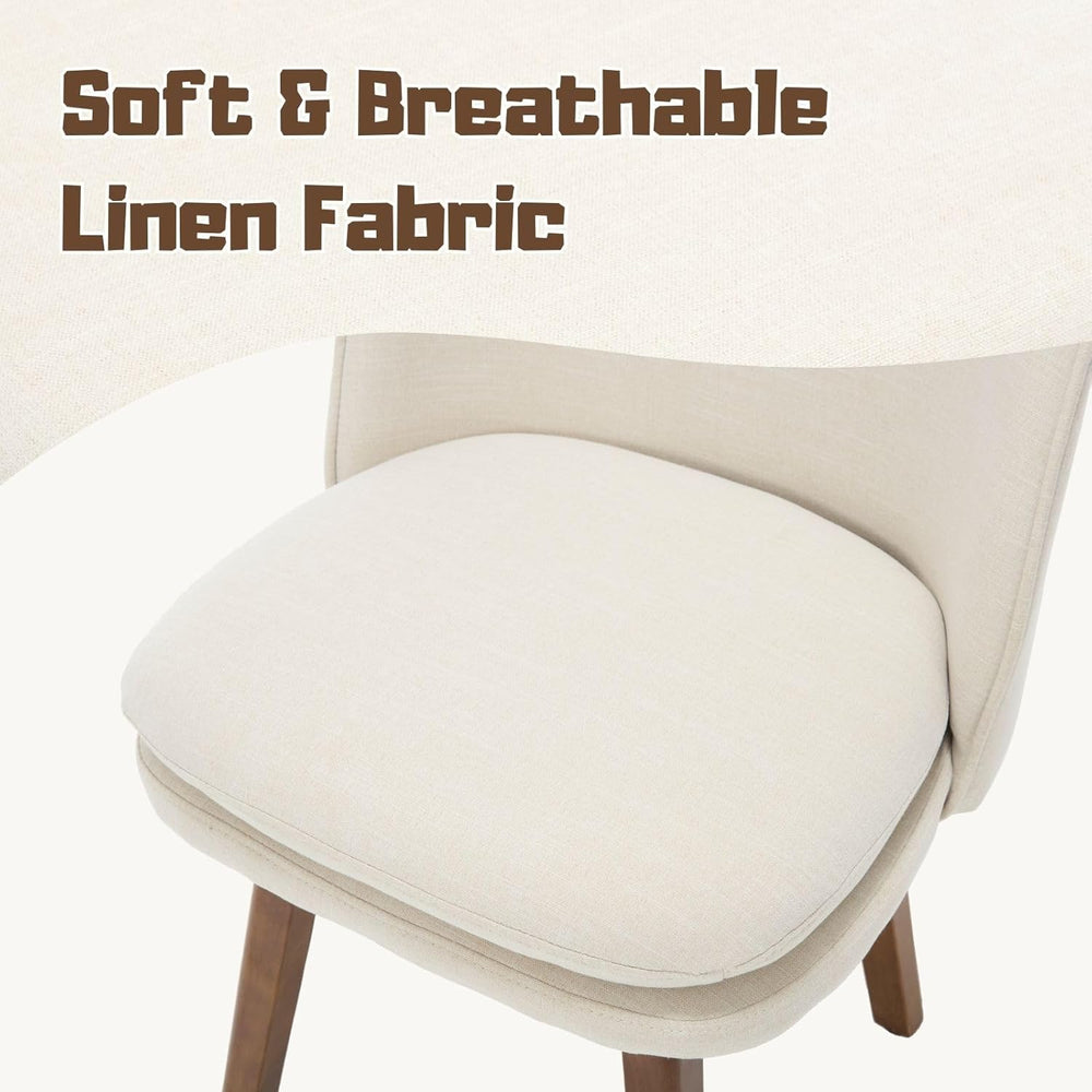 ROCITY Swivel Dining Chairs Set of 2, Beige Linen Kitchen Chairs with Solid W...
