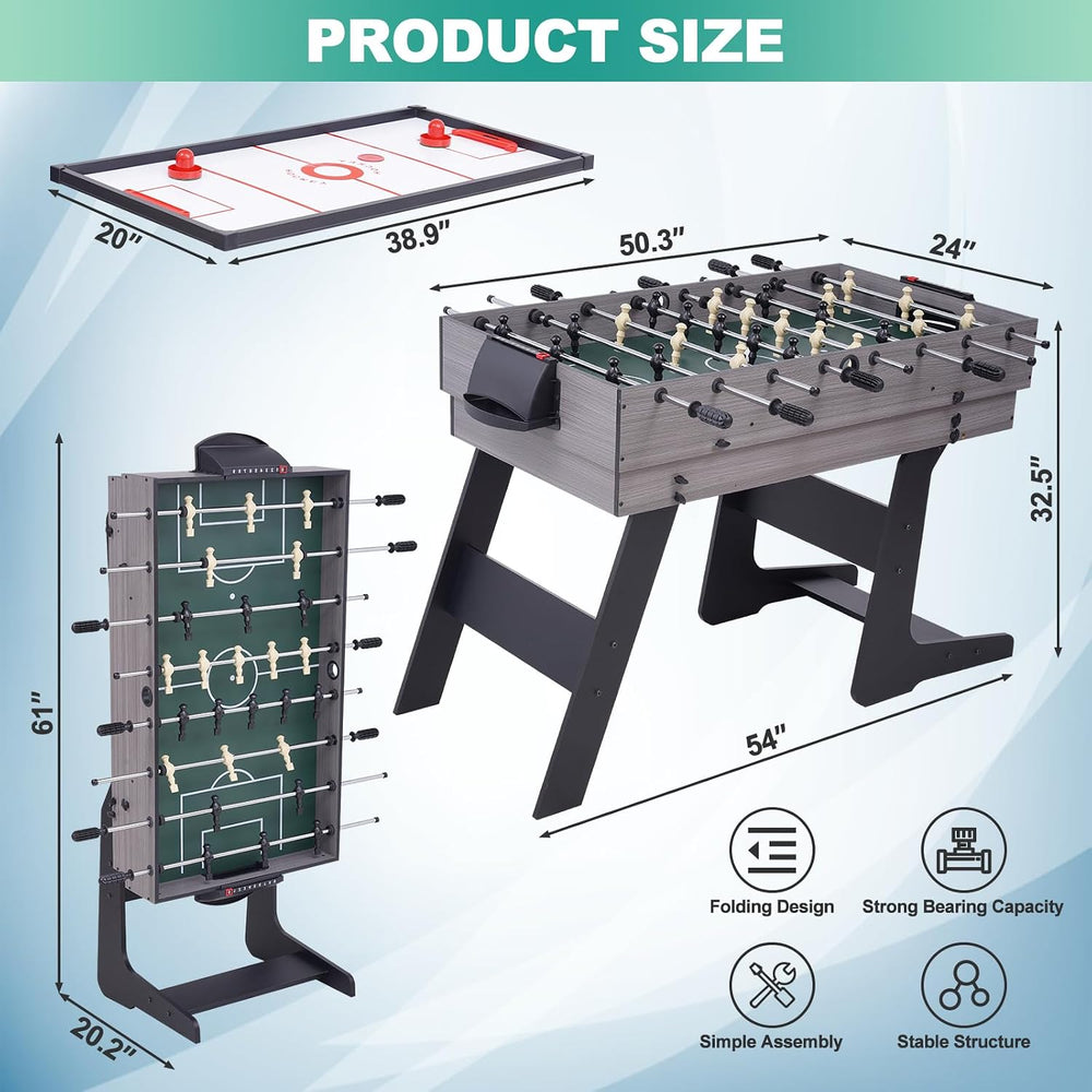 54" 4-in-1 Multi Game Table, Foldable Combo Game Table Set with Ping Pon...