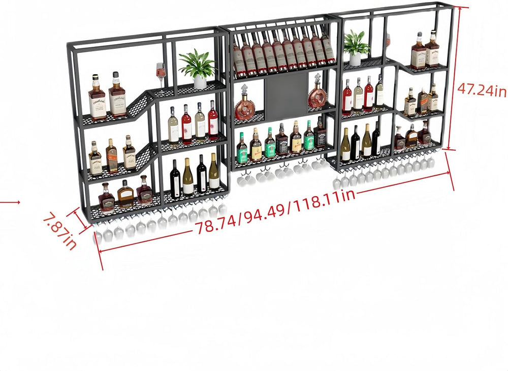 79" Large Metal Wine Rack Wall Mounted, 3 Tier Liquor Shelf & Liquor...
