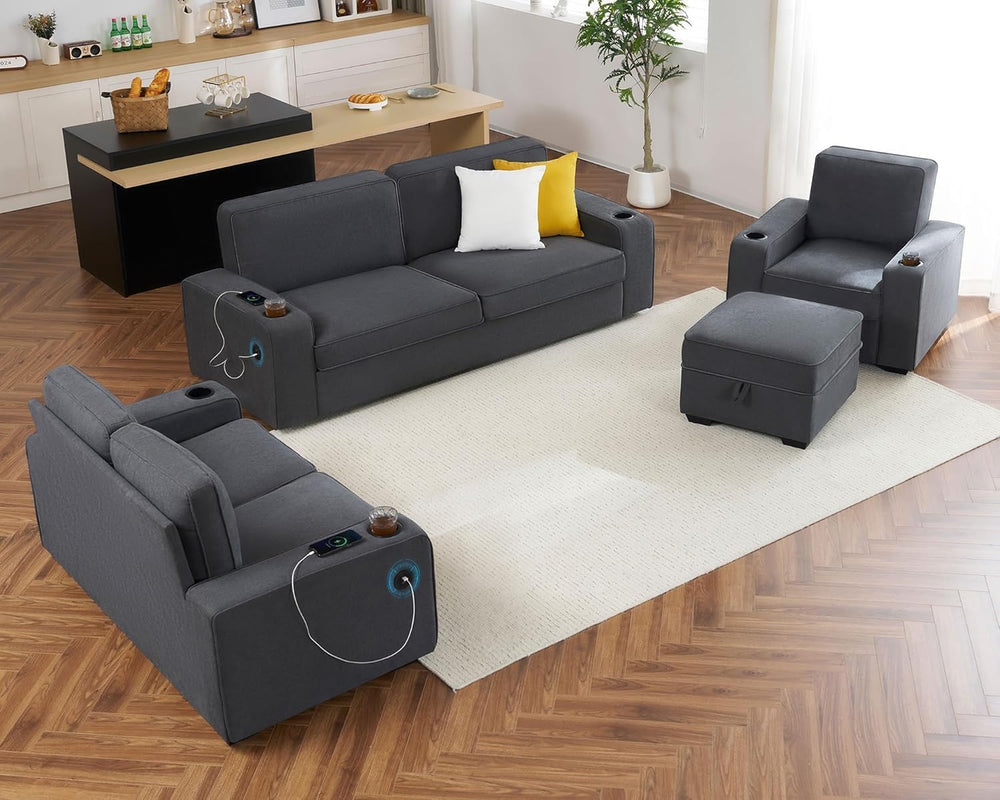 AMERLIFE Upholstered Storage Ottoman Footrest, Charcoal Grey | Storage Ottoma...