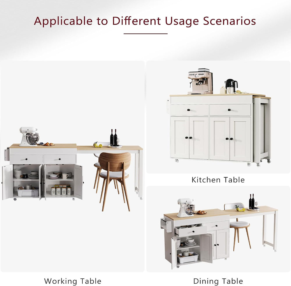 74.5" Kitchen Island with Extendable Table, Rolling Kitchen Island | Sea...