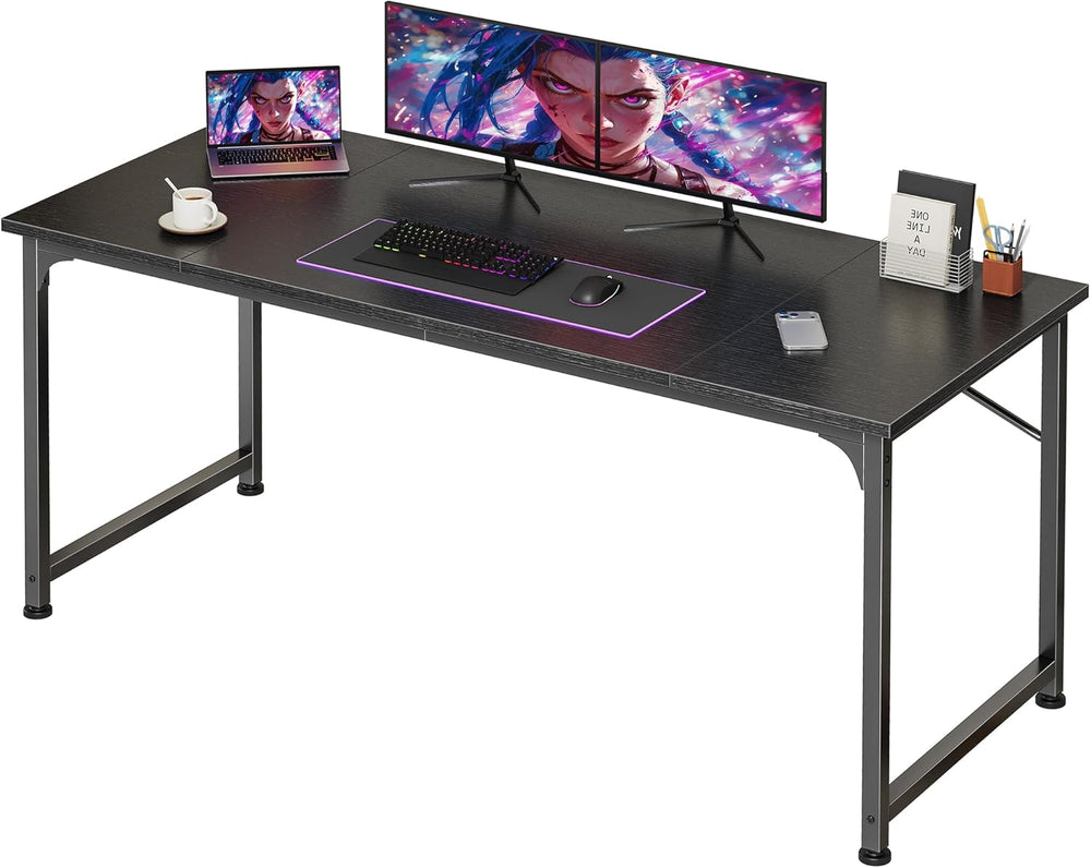 PRAISUN 55 Inch Computer Desk, Office Desk, Spacious Desktop, Black