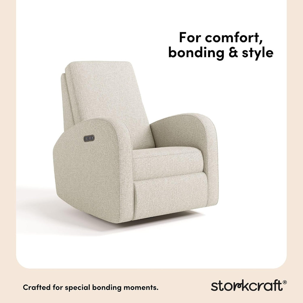 Storkcraft Santa Monica Power Recliner Swivel Glider, Dune Basketweave | Effortless Electronic Power Recline, USB-A & USB-C Charger