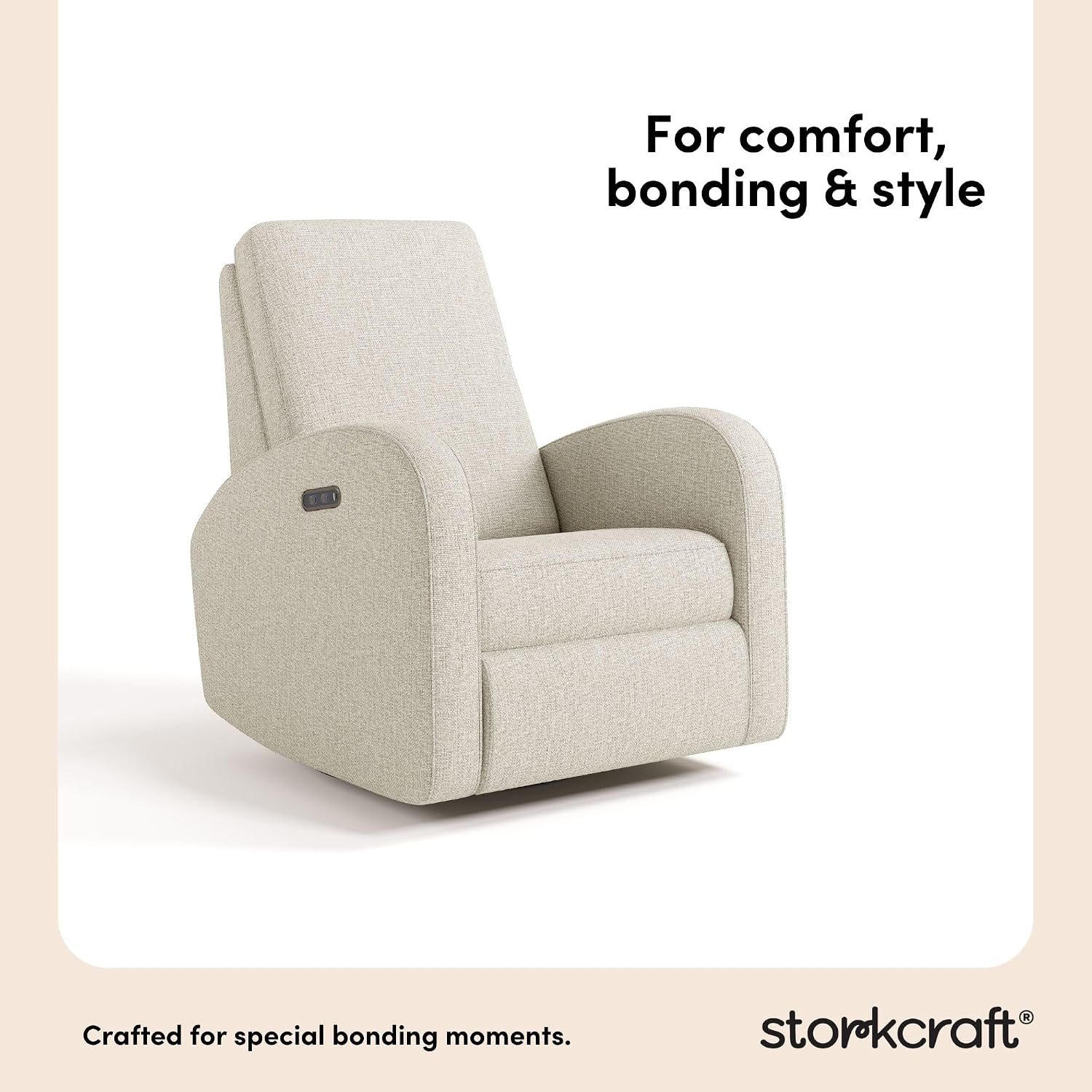 Storkcraft Santa Monica Power Recliner Swivel Glider, Dune Basketweave | Effortless Electronic Power Recline, USB-A & USB-C Charger