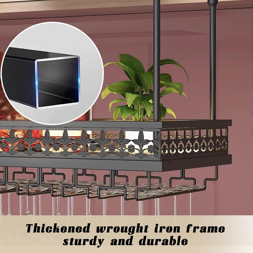 Ceiling Wine Rack-Hanging Stemware Holderfor Bar,23.6"x11.8"-Black ...