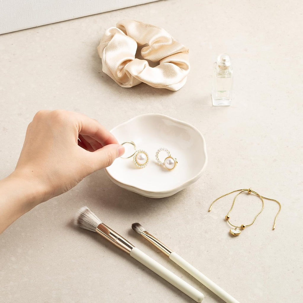Ceramic Jewelry Tray, Ring Holder Floral Trinket Bowl for Women | Small catchall keeps rings, earrings, keys, and keepsakes visible on vanities or dressers, adding a giftable decor accent