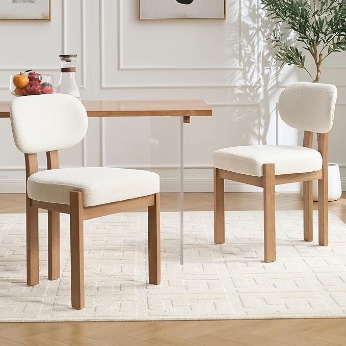 Wooden Dining Chairs Set of 2, Mid Century Modern Chenile Upholstered Dining Room Chair Kitchen Chairs with Solid Wood Legs, Farmhouse Dinner Chair for Kitchen Restaurant Living Room, Beige