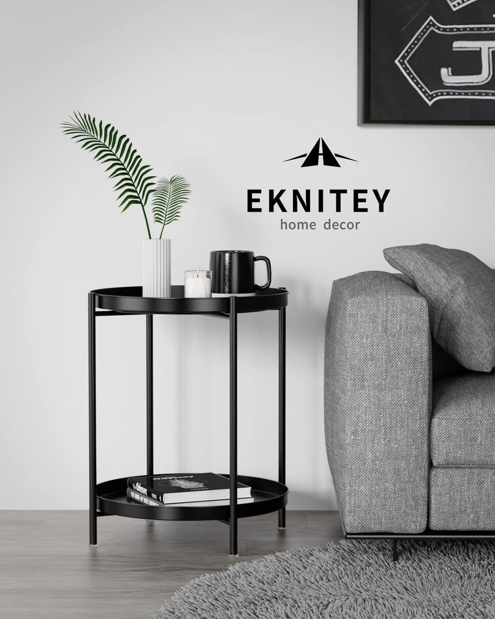 EKNITEY 2 Tier End Table - Metal Side Table Waterproof Small Sofa Coffee Side...