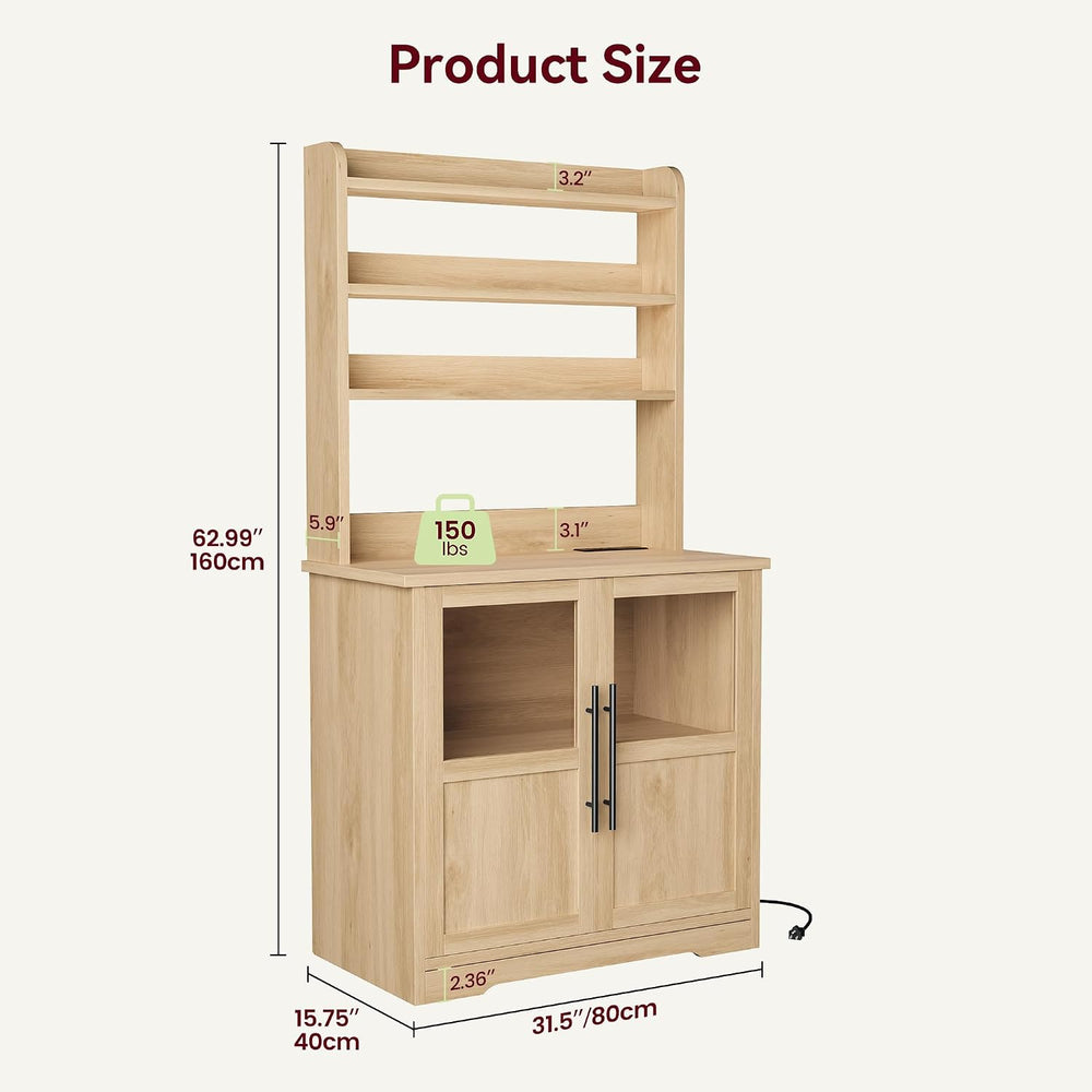 IDEALHOUSE Bakers Rack with Storage Cabinet, Microwave Stand with Power Outle...
