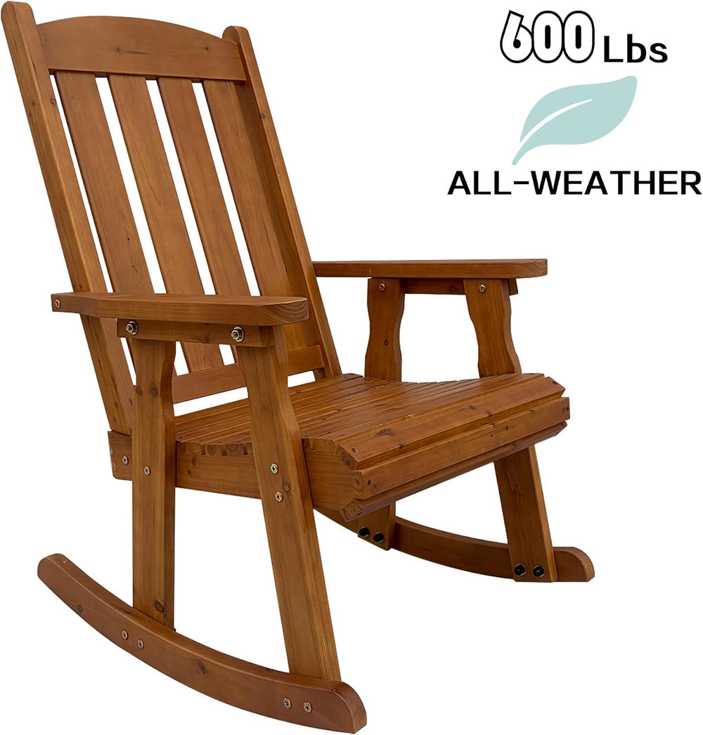 Wooden Patio Rocking Chair with Comfortable Backrest Inclination, High Backre...
