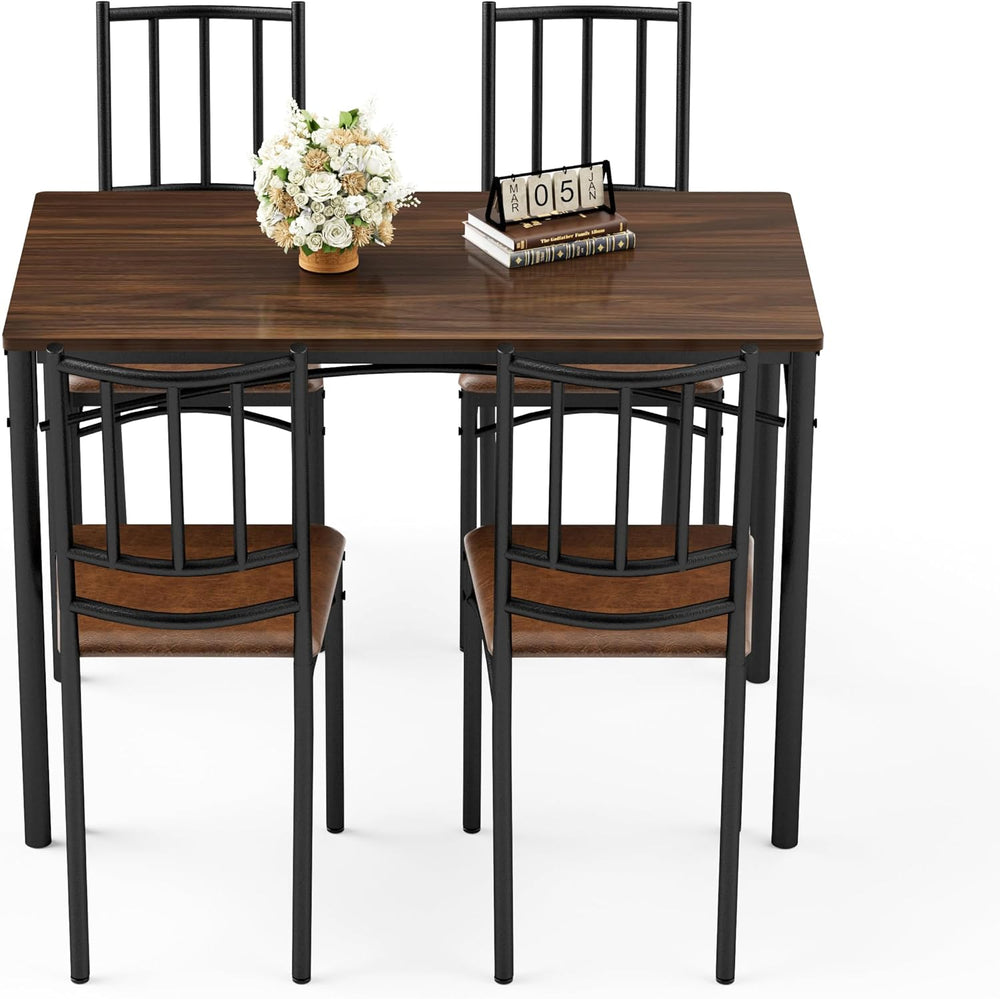 Dining Table Set for 4, Industrial Kitchen Table Set with 4 Upholstered Chair...