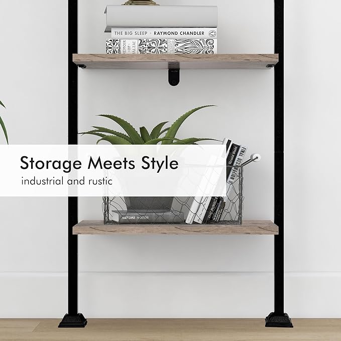 Axeman 5-Tier Ladder Shelf, Tall Narrow Bookcase for Small Spaces, Book Stora...