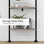 Axeman 5-Tier Ladder Shelf, Tall Narrow Bookcase for Small Spaces, Book Storage Organizer Case Open Shelves for Living Room, Home Office, Study, Industrial Style Black Metal Frame and Gray Shelf