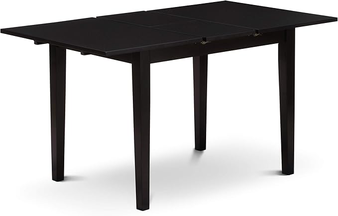 East West Furniture NOCE5-BLK-21 5 Piece Kitchen Table Set for 4 Includes a Rectangle Dining Table with Butterfly Leaf and 4 Mineral Blue Linen Fabric Parsons Chairs, 32x54 Inch, Black