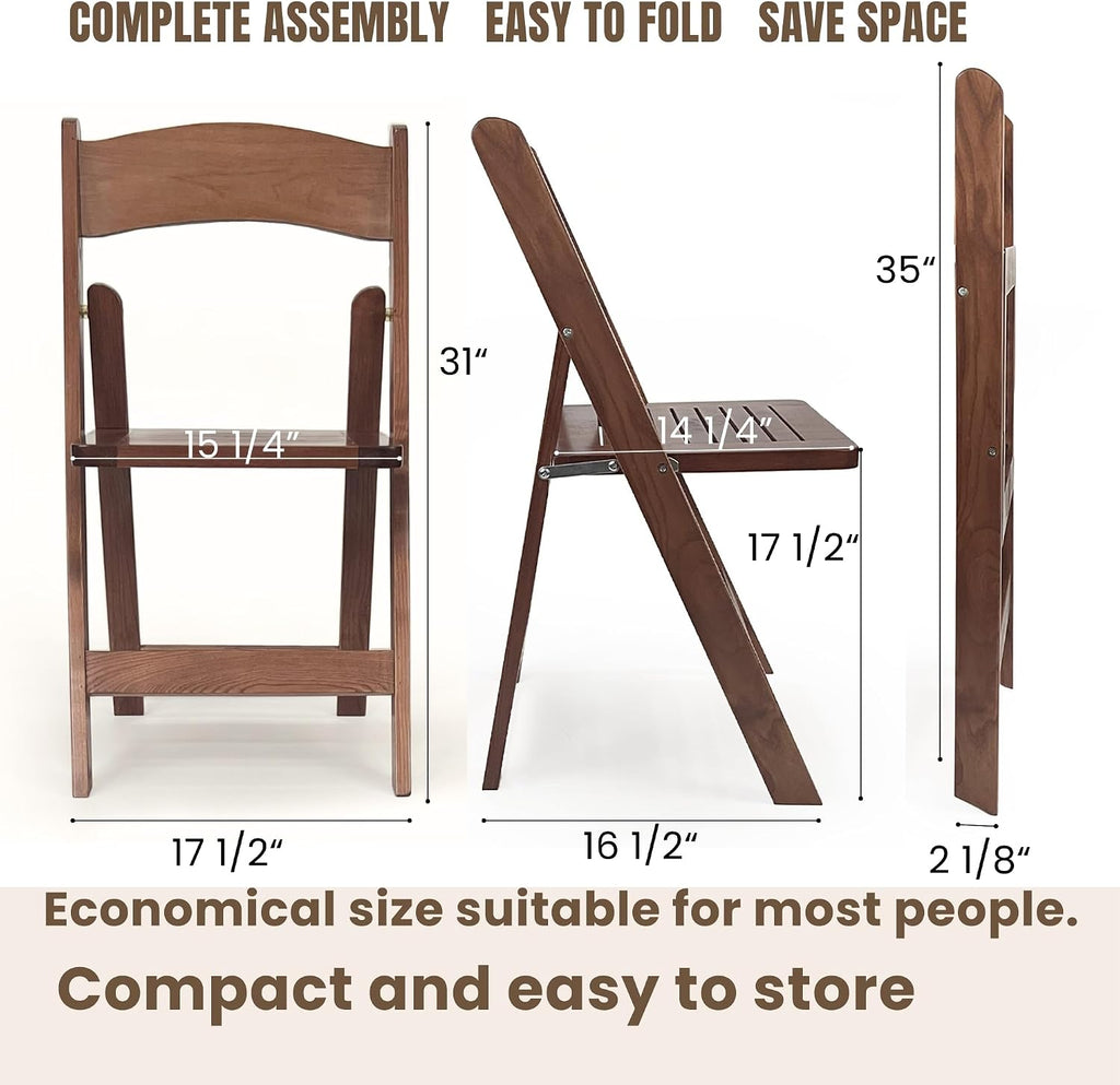 Wood Folding Chairs with Slatted Wooden Seats, Stackable Commercial Seats for Indoor & Outdoor Events, Party, Dining, Set of 2, Slatted Fruitwood