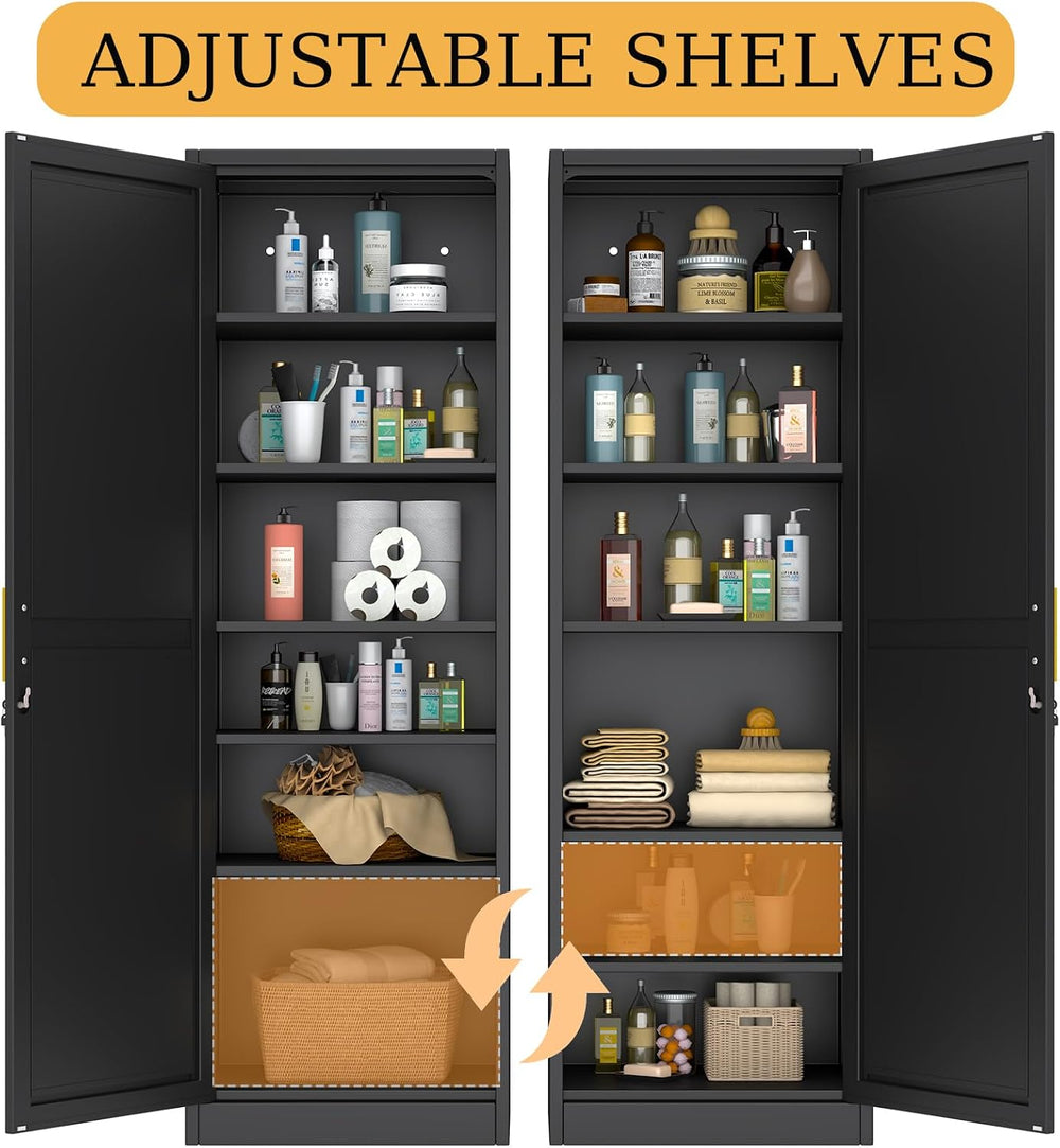 Metal Narrow Pantry Cabinet with Doors and Shelves, 67" H Tall Locker Ca...