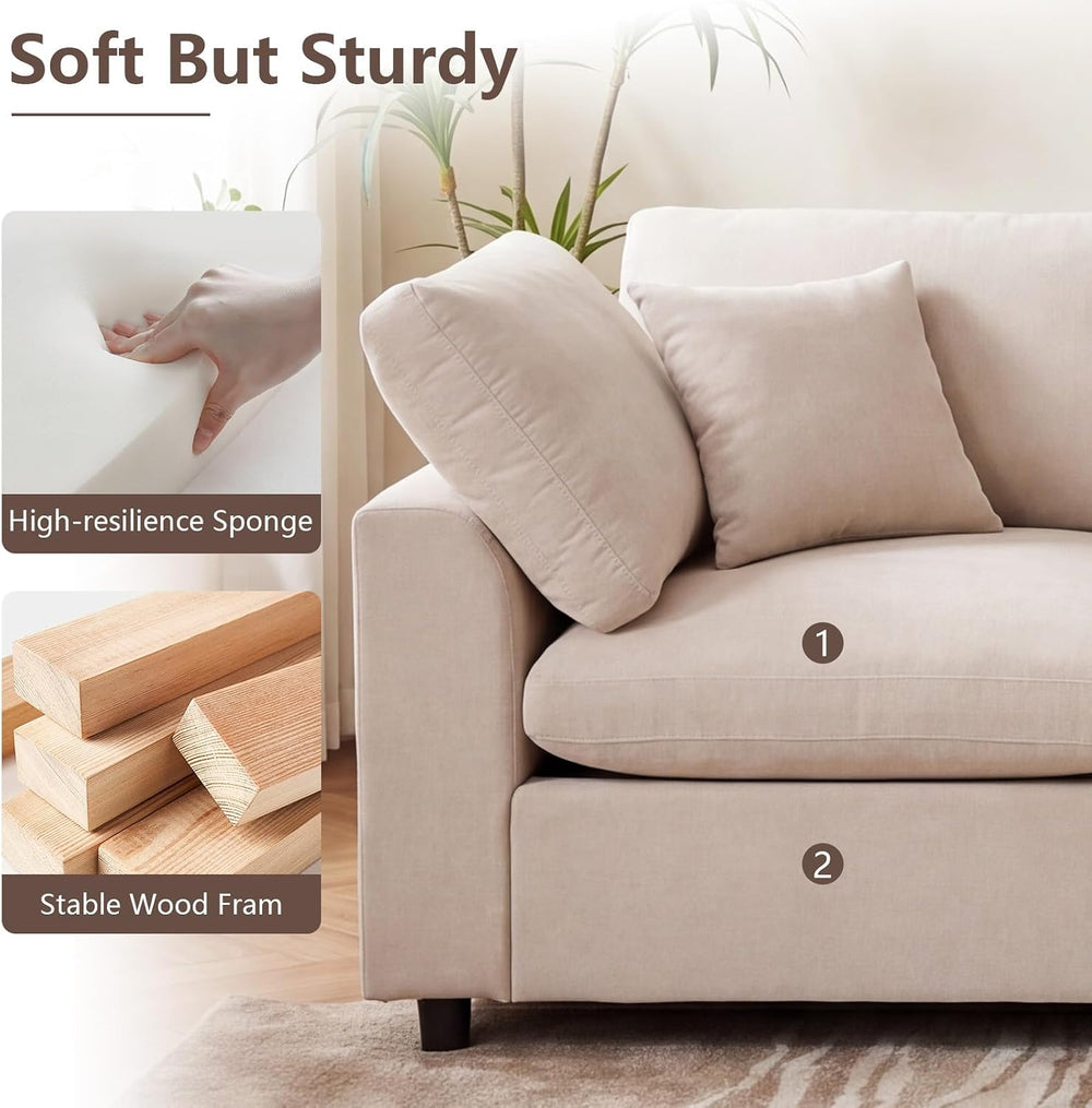 KIVENJAJA 130.3" Oversized Modular Sectional Cloud Sofa Couch, Beige