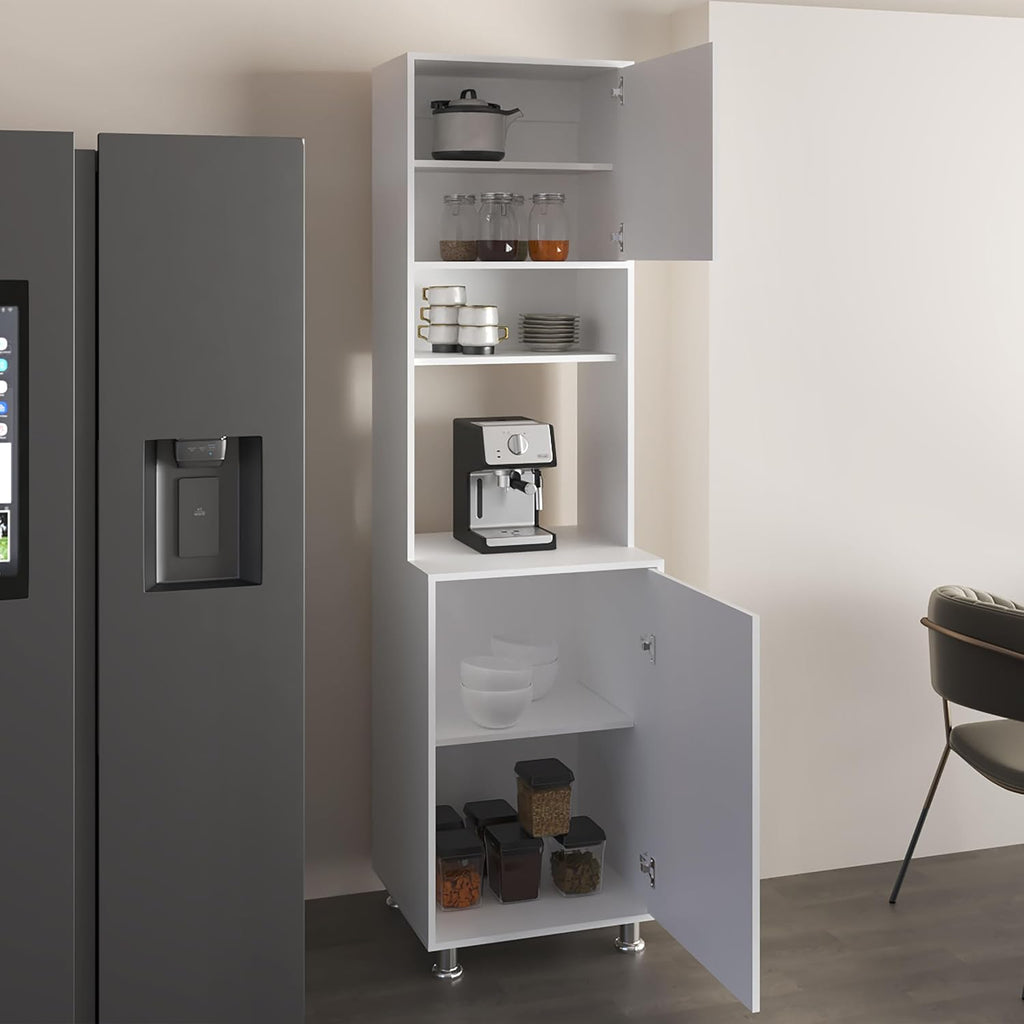 21.4" D*19.7" W*78.7" H Corner Kitchen Pantry with 3 Shelves, 2 Single Doors, Sliver Legs, Rectangular Storage Cabinet, Modern Minimalist, for Living Room, Dining Room, White