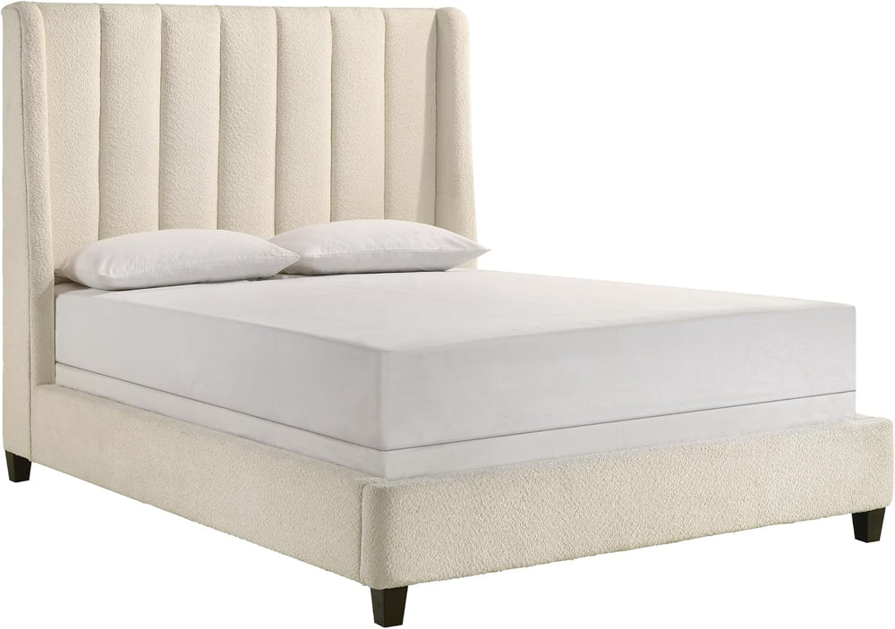 1pc Contemporary Boucle Upholstered Queen Bed Tufted Wing Back Headboard Low ...
