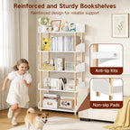 5-Tier Wooden Bookshelf, Modern Open Bookcase with Solid Wood Frame and Top Edge, Sturdy Freestanding Storage Organizer for Living Room, Bedroom, Home Office (White)