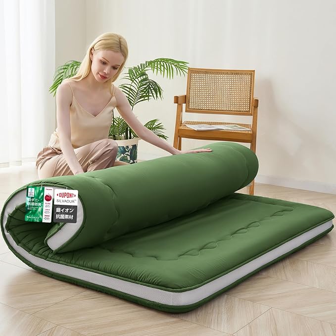 Japanese Floor Mattress, 6" Japanese Futon Mattress, Foldable & Portable Shiki Futon (shikibuton), Roll Up Thicken Sleeping Mattress Tatami Mat Sleeping Pad for Camping (Green, 60 x 80)