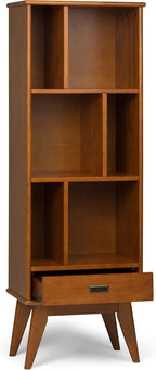SIMPLIHOME Draper 22 inch Mid-Century Modern 6 Cubbie Bookcase with Drawer (Set of 2) in Teak Brown for The Living Room, Study Room and Office