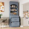 83" Tall Kitchen Pantry Storage Cabinet with Faux Marble Top, Modern Credenza Organizer Utility Cupboard with Drawers & Adjustable Shelves for Dining Room,Kitchen,Grey