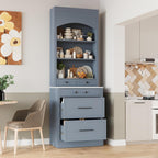 Freestanding Kitchen Pantry with 5 Dawers, 2 Shelves, Faux Marble Top, Rectangular Storage Cabinet, Modern, for Living Room, Dining Room, Blue
