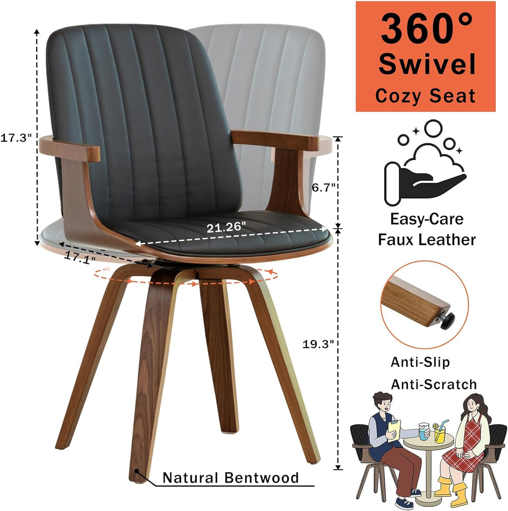WUPOTO Swivel Dining Chairs, Set of 6 Kitchen Swivel Chairs with Walnut Craft...
