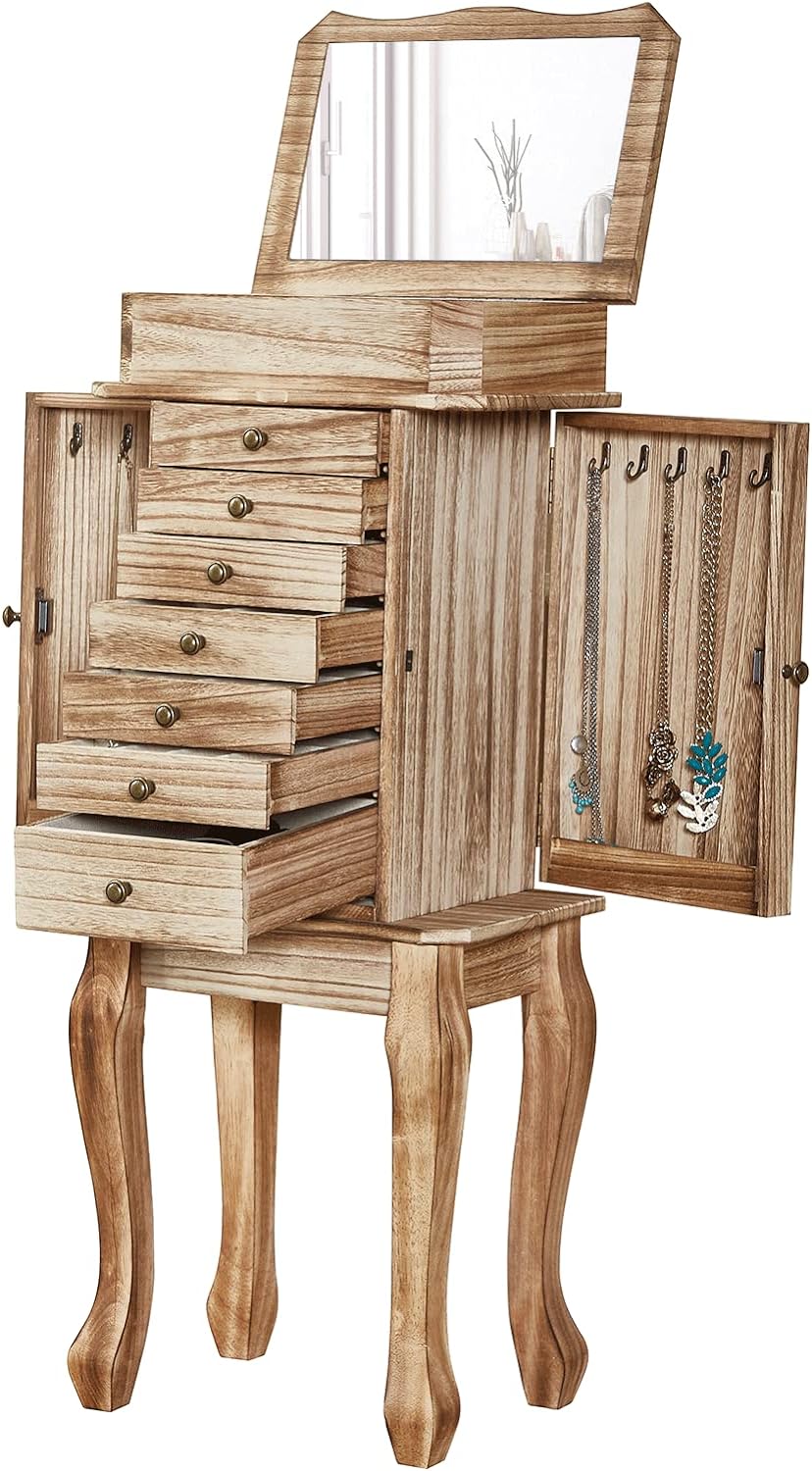 Emfogo Standing Jewelry Armoire, 7 Drawers & 2 Side Doors Jewelry Amoire Cabinet Standing with Top Flip Makeup Mirror, Jewelry Chest Jewelry Boxes
