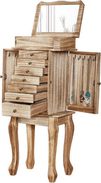 Emfogo Standing Jewelry Armoire, 7 Drawers & 2 Side Doors Jewelry Amoire Cabinet Standing with Top Flip Makeup Mirror, Jewelry Chest Jewelry Boxes