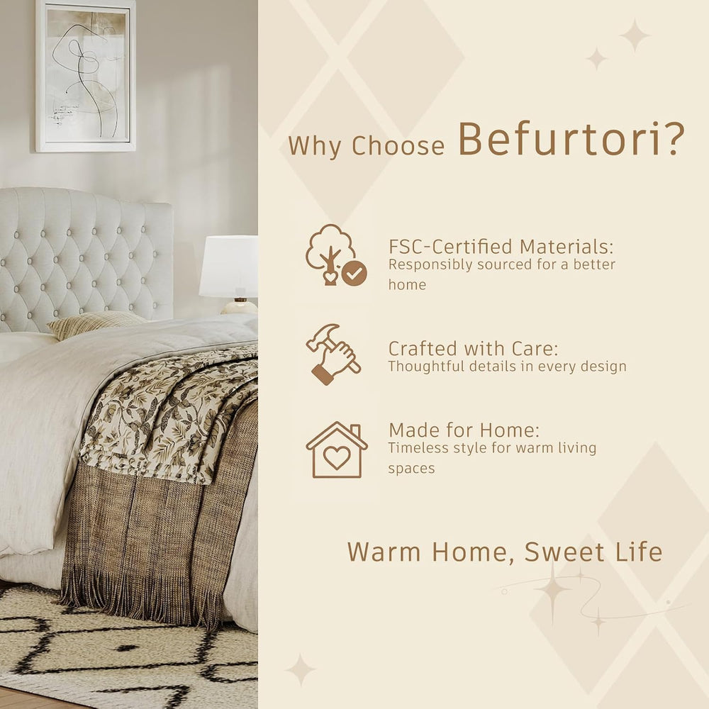 Befurtori Queen Headboard Only, Linen Classic Tufted Design, Ivory