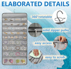 Travel Jewelry Organizer Dual Sided Hanging Earring Holder Bracelet Storage Rolls Rings Display Case with 68 Zippered Pockets (GREY)