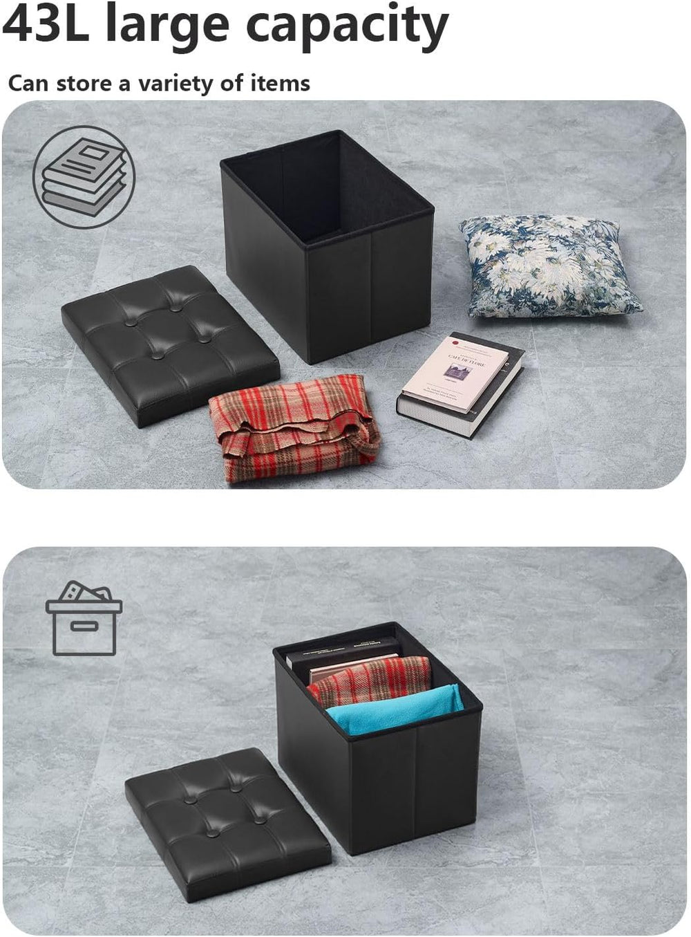 Bsketa Storage Ottoman, Folding Foot Stool with Thicker Foam Padded Seat Smal...
