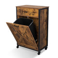 VINGLI 13 Gallon Tilt Out Trash Cabinet, Wood Hidden Trash Can Kitchen Cabinet with Drawer, Movable/Freestanding Pet Proof Storage Organizer, Laundry Basket Living Room Storage, Rustic Brown