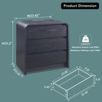 25" Tall Modern Nightstand with Charging Station, 23.6'' Wide Wood Bedside Table w/3 Storage Drawers, Small Dresser w/Curved Profile Design, End Table for Bedroom, Black