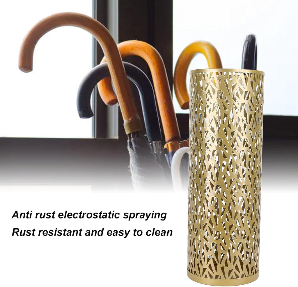 Metal Round Umbrella Stand Rack,Umbrella Holder Organizer Bin Hollowed Freestanding Canes Walking Sticks Holder for Entryway Home Hotel Office Decor (S)