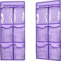 Over The Door Hanging Shoe Organizer Narrow Closet Door Shoe Storage 6 Large Clear Pockets Chart 2 Pack (PURPLE)