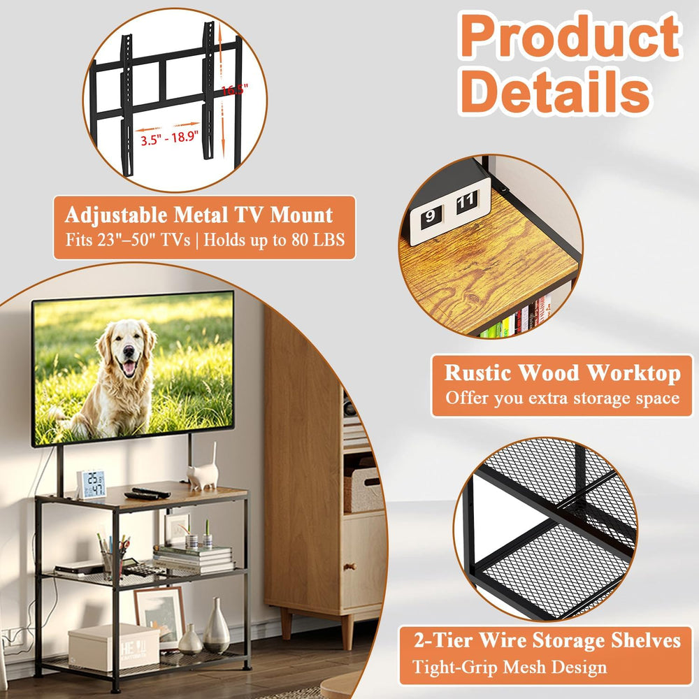 23 Inch to 50 Inch Floor Small Corner TV Stand with Storage Shelves for Livin...