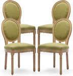Linen Upholstered Dining Chairs Set of 4 French Country Oval Fabric Back Kitchen Side Chair with Wood Legs for Dining Room, Kitchen, Restaurant(Olive Green-Fabric)