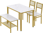 Teraves Dining Table Set for 4, Kitchen Table and 2 Chairs with Bench | 4 Piece Dining Table Set for Small Space, Apartment, Space-saving Dining Room Set with Storage