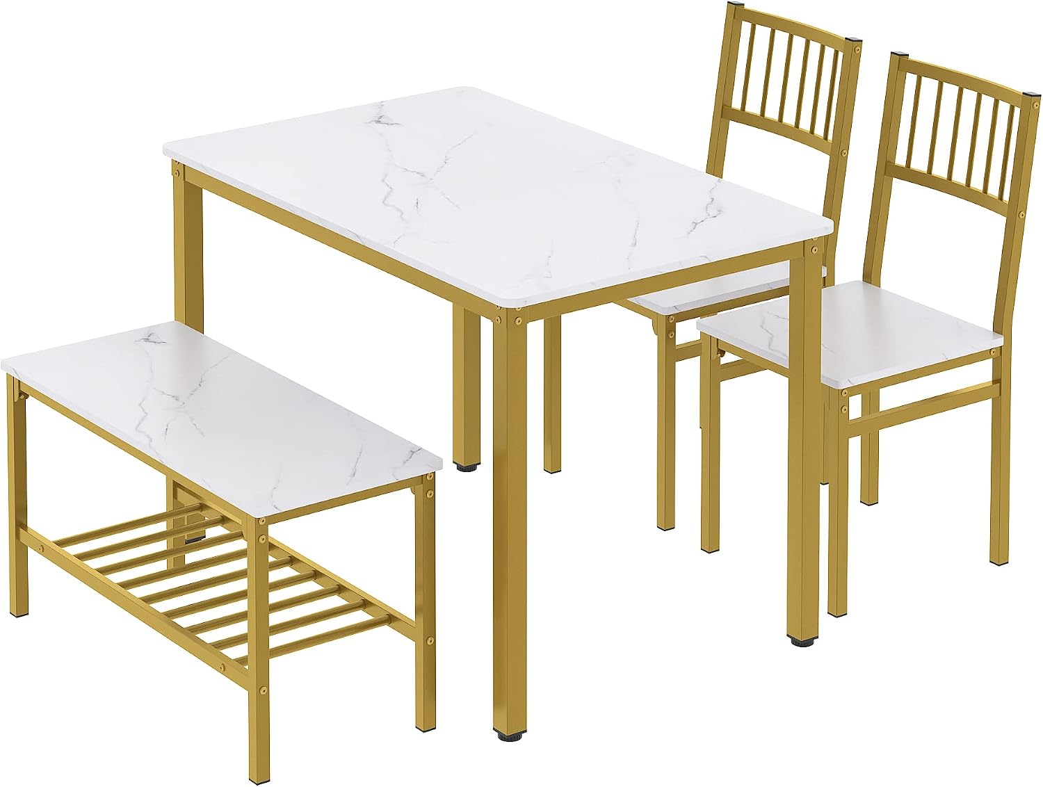 Teraves Dining Table Set for 4, Kitchen Table and 2 Chairs with Bench | 4 Piece Dining Table Set for Small Space, Apartment, Space-saving Dining Room Set with Storage