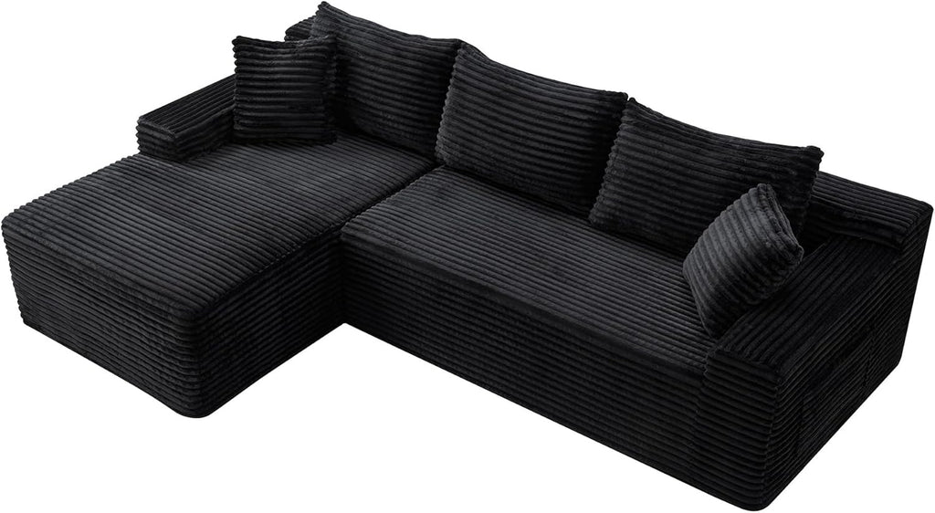 95" L-Shaped Cloud Sectional Couch, Left Facing Modular Compressed Boneless Sectional Sofa with Chaise Lounge, Plush Corduroy Boneless Corner Sofa for Living Room