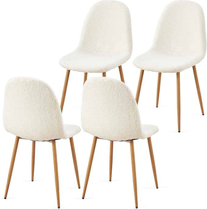 Teddy Fleece Dining Chairs Set of 4 - Modern Upholstered Chairs with Metal Legs for Living, Bedroom,Dining Room - White Dining Chairs Set for 4