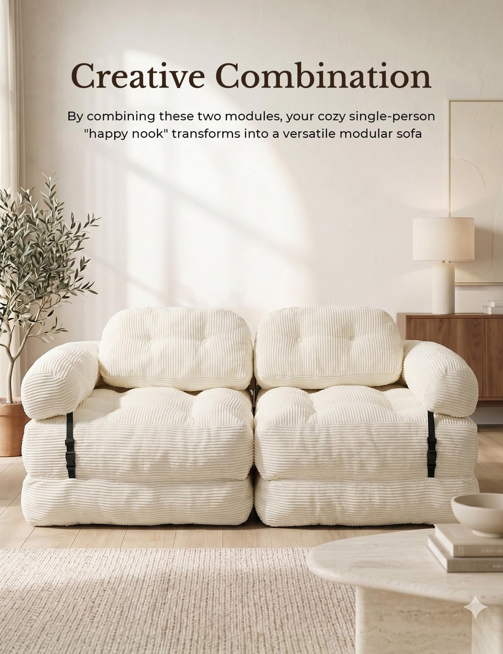 Folding Sofa Bed, L-Shaped Couch Back Support and Arm Pillow Futon | Converti...