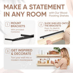Homeforia 36 inch Wood Floating Shelves, High End Solid Natural Wood 36inch Large Floating Shelf Bathroom, Unfinished Wooden Floating Shelves for Wall, Heavy Duty Bracket, 36 X 6.5 X 1.75 in, Set of 4
