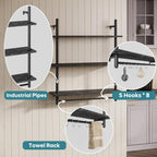 Bestier Floating Pipe Shelving, 31.5" Floating Kitchen Shelves Wall Mounted, 3 Tier Coffee Bar Shelf Ladder Bookshelf with Towel Bar Hooks for Kitchen Living Room Bathroom Bedroom, Black Marble
