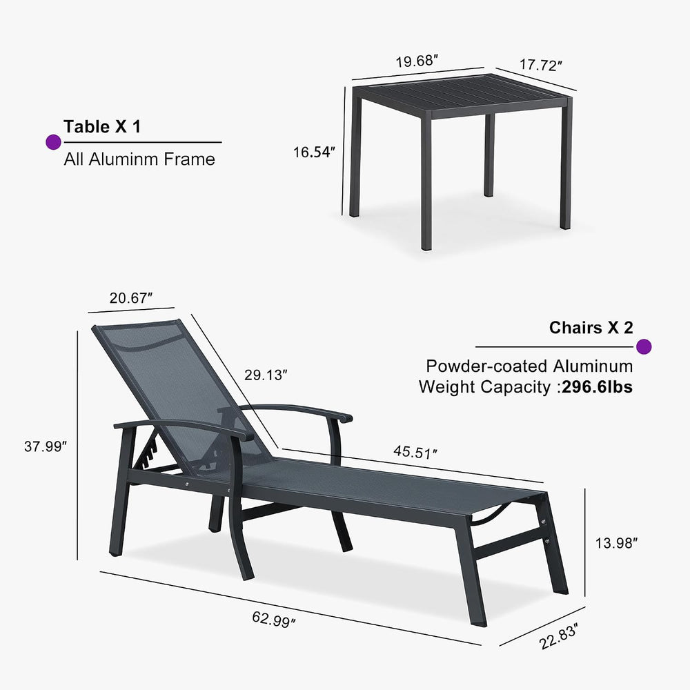 PURPLE LEAF Chaise Lounge Chair Outdoor 2 Pieces Pool Lounge Chairs 5 Adjusta...