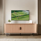 VEVOR Fluted TV Stand for TVs up to 65 inch, Mid-Century Modern Entertainment Center, Media Console with Storage Cabinet and Sliding Tambour Door, Boho Television Stand for Living Room, Bedroom, Oak