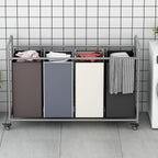 Laundry Sorter 4 Section Hamper Sorter with Heavy Duty Lockable Rolling Wheels Removable Bags Basket Separator for Dirty Clothes Storage, Assorted